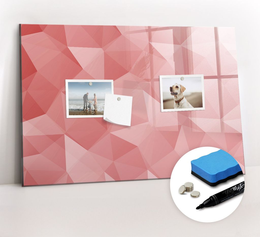Magnetpinnwand Memoboard - Zubehörsatz - Schwarzer Marker + Schwamm + Magnete - 60 x 40 cm - Abstraktion von Dreiecken