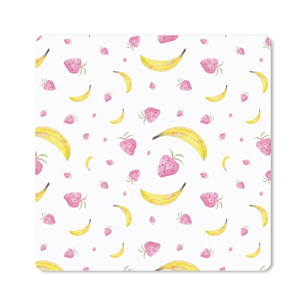 MuchoWow Mauspad Mousepad Banane - Erdbeere - Weiß - Design 20x20 cm - Mousepads - Maus Mat - Pad - Mausunterlage - Desk Mat - Bureauartikeln