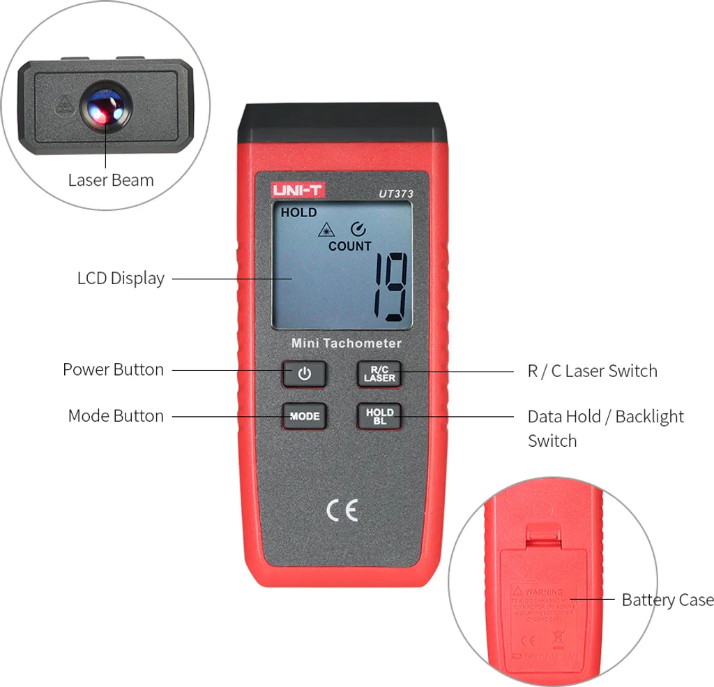 UNI-T UT373 Tachymètre Numérique LCD avec Mesure Laser 99999 Points