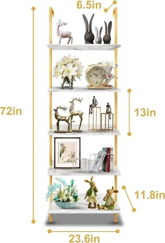 Bibliothèque échelle 5 niveaux design blanc et or 183 cm