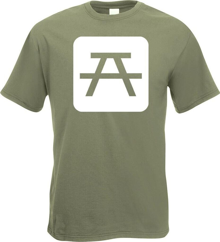 Kiwistar - T-Shirt - Olive - Picknickplatz Pause Piktogramme Herren Funshirt Bedruckt Design Sprüche Spruch Motive - mit Motiv Bedruckt - Funshirt...