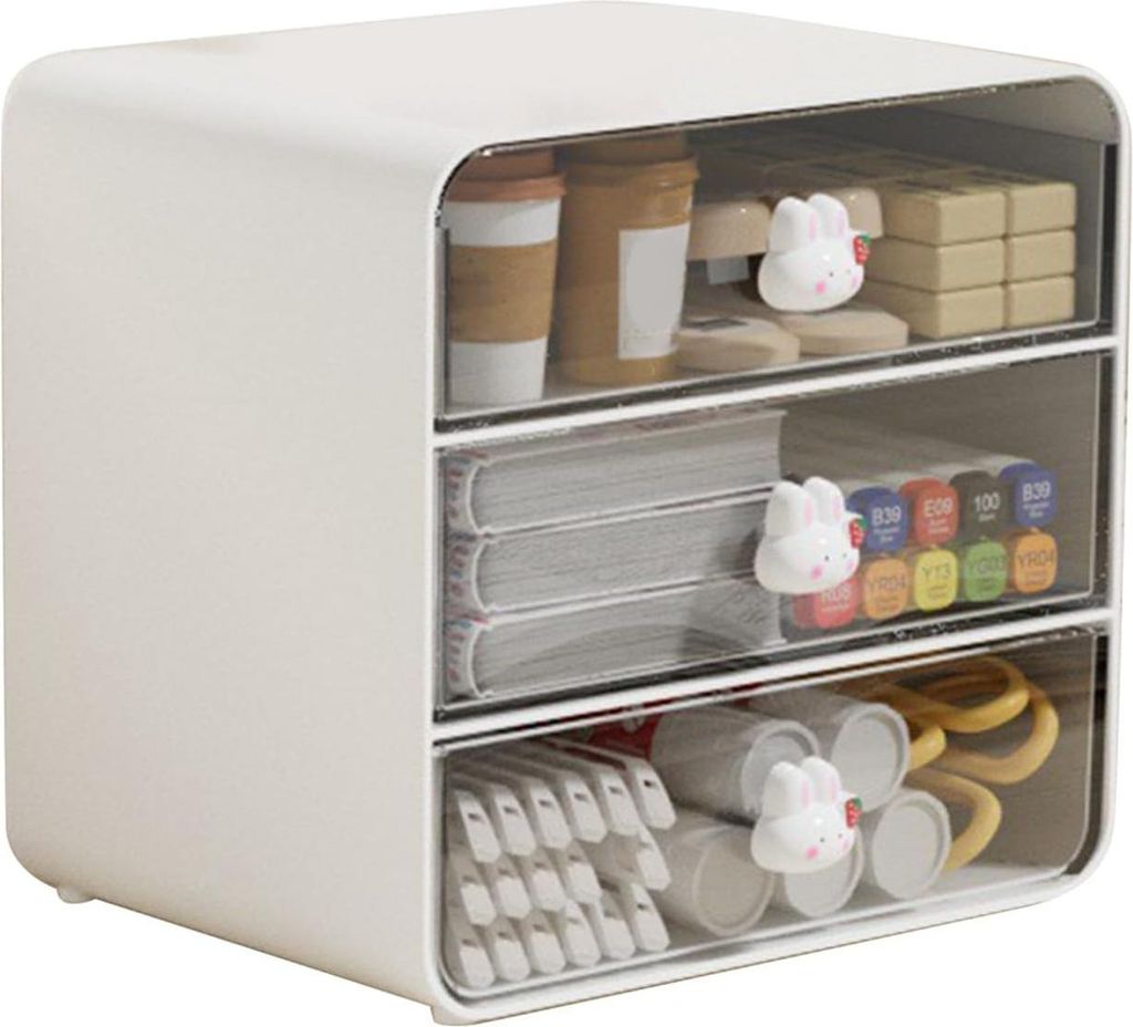 Hochwertiger Kunststoff Schreibtisch Organizer mit Schublade - Aufbewahrungseinheit für Schrein - Design mit weißem Hasen