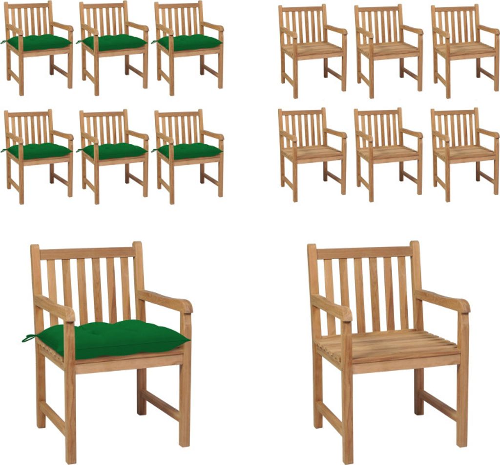 vidaXL Gartenstühle 6 Stk. mit Grünen Kissen Massivholz Teak - Gartenstuhl - Gartenstühle - Gartensessel - Holzstuhl