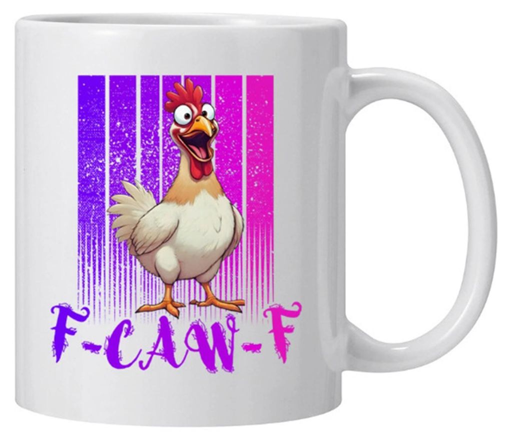 Personalisierter F-Caw-F Hühnerbecher, 440 ml, Keramik-Kaffeebecher, lustiger Hahn-Becher mit Bauernhoftier-Humor, wiederverwendbar, spülmaschine...