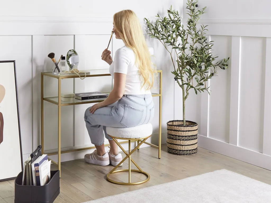 Tabouret d'Appoint Confortable Blanc et Or - Solution Gain de Place