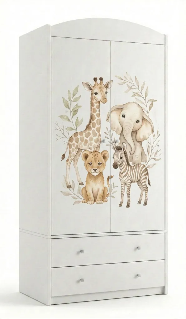 Grande armoire enfant blanche 2 portes et 2 tiroirs avec tringle incluse