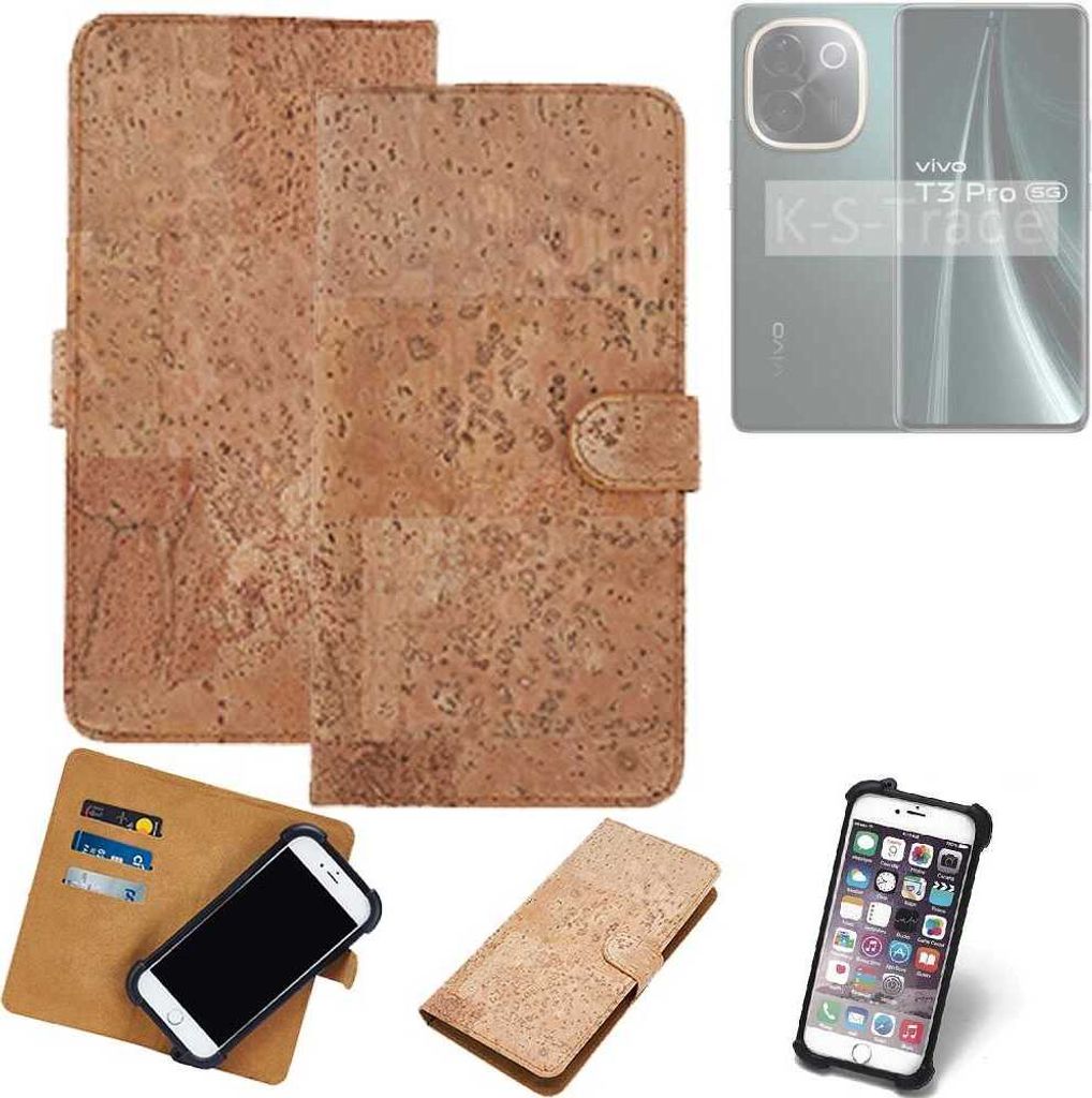 K-S-Trade Hülle kompatibel mit Vivo T3 Pro 5G Kork Handyhülle Cover Schutzhülle TPU Case Bumper in Hellbraun, (1x)