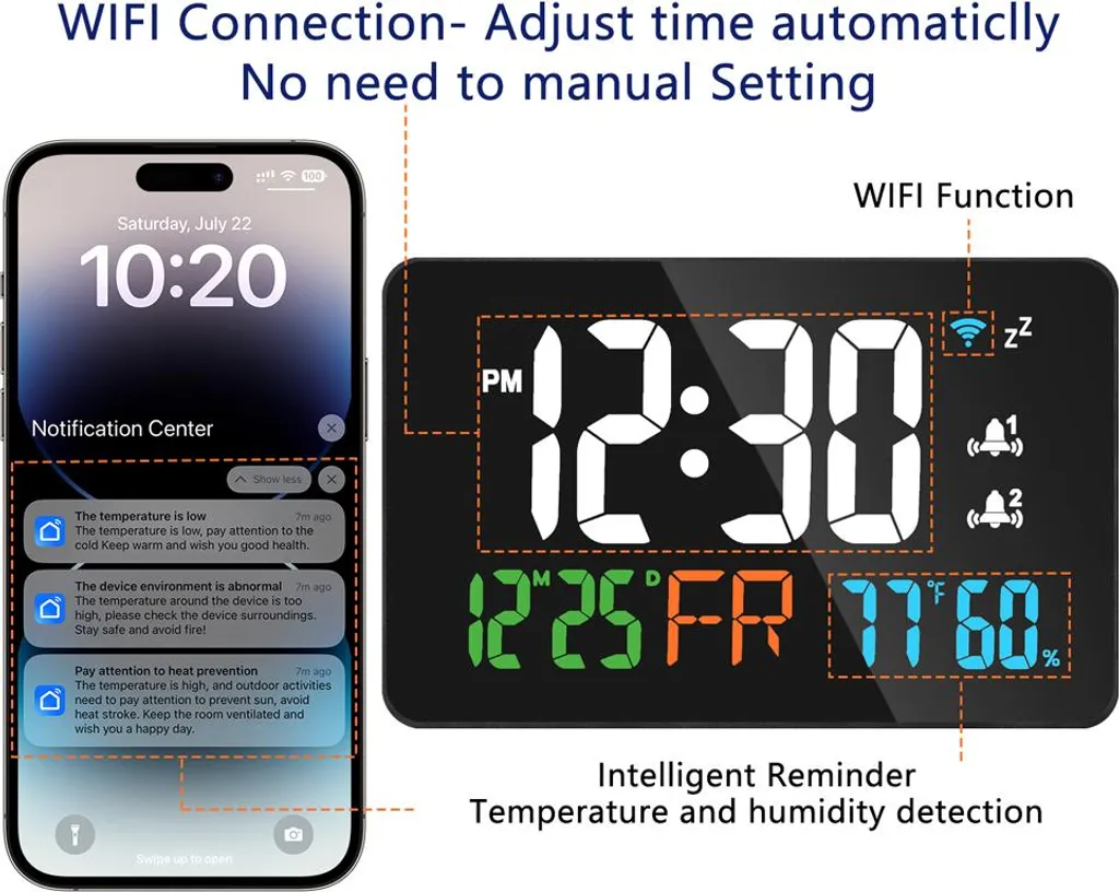 Horloge connectée LED avec luminosité réglable et capteurs de précision - 5