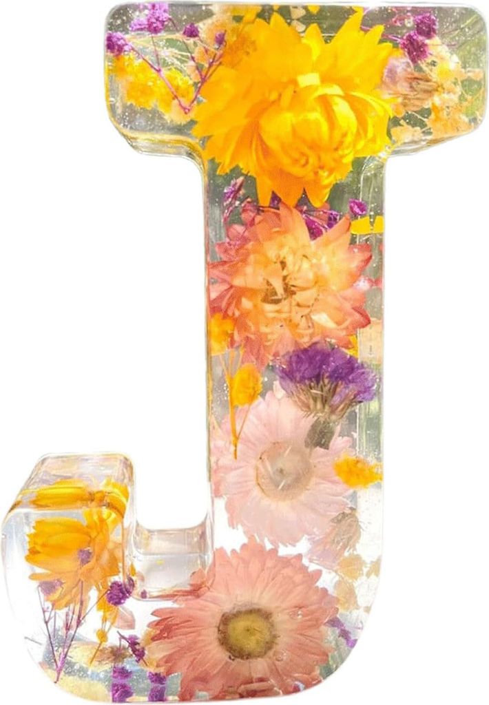 Florales Nachtlicht aus Kunstharz, handgefertigt, gepresste Blumen in Kunstharzbuchstaben, Lampe, Tischdekoration, leuchtende Blumenbuchstaben, Ges...