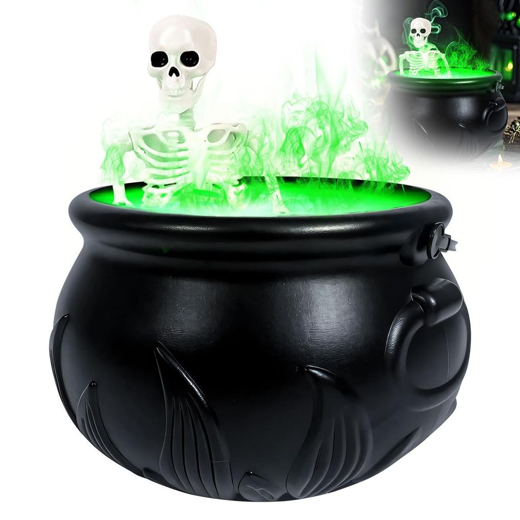 Halloween-Dekoration, Hexenkessel mit Lichtern, Totenkopf Produktbild 