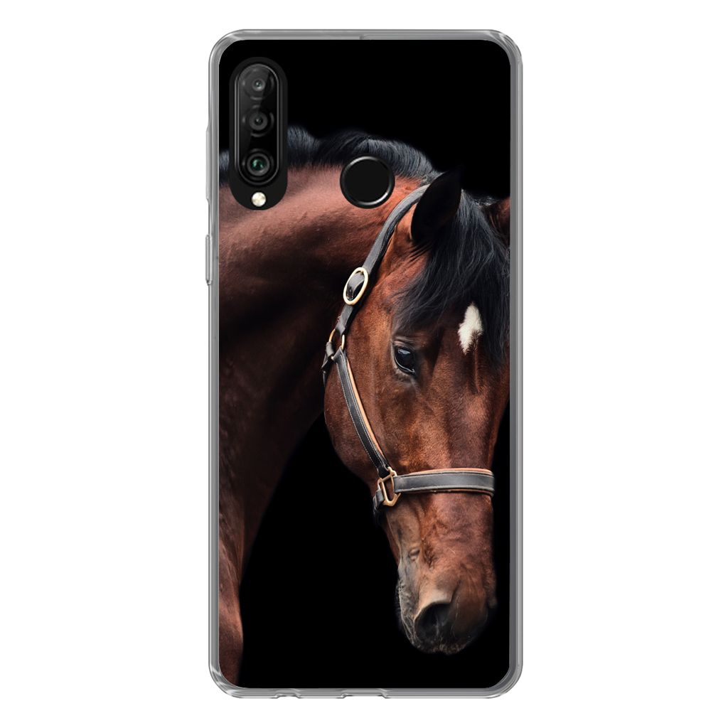 MuchoWow Handyhülle Schutzhülle Hülle für Huawei P30 Lite Pferd - Leicht - Halfter Silikon Softcase Handy Hülle - Handyhülle