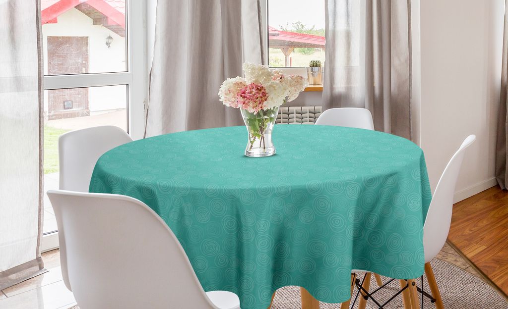 ABAKUHAUS Geometrisch Runde Tischdecke, Moderne Kreise und Punkte, Kreis Tischdecke Abdeckung für Esszimmer Küche Dekoration, 150 cm, Dunkle Seaf...