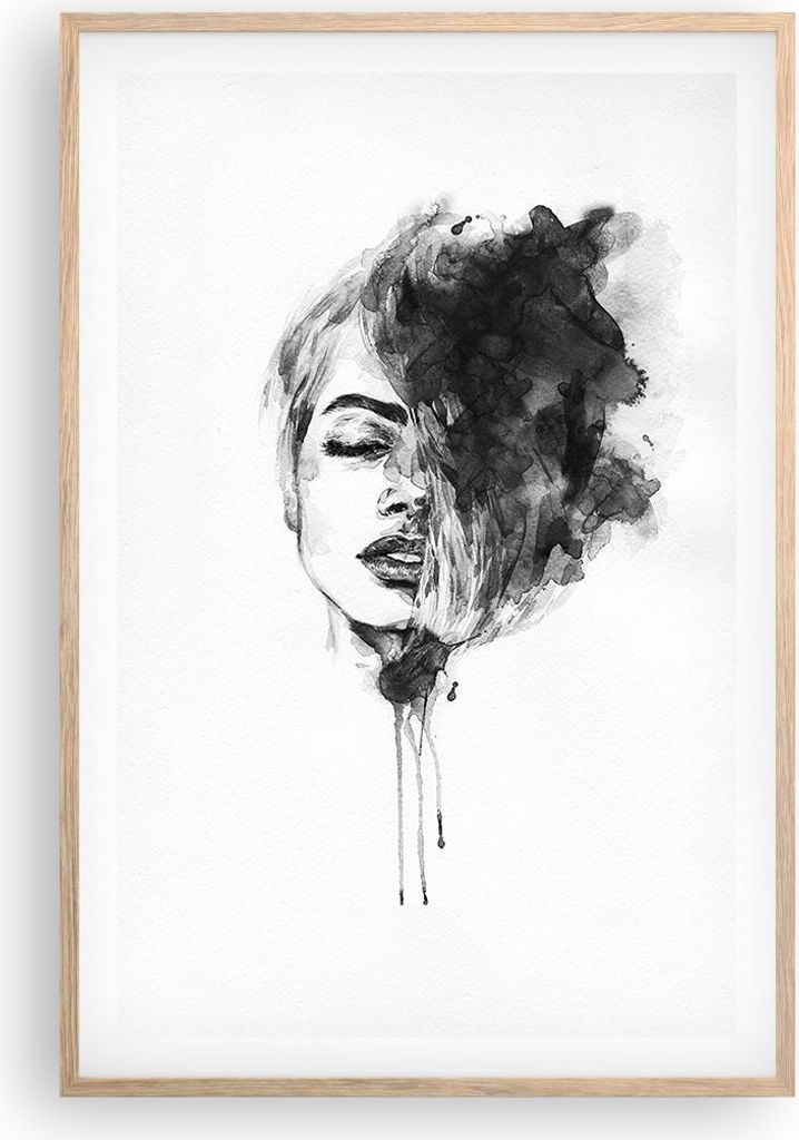 Gerahmtes Poster - Rahmen in heller Eiche - Frau Gesicht Abstraktion - 61x91,5 cm - Wand Bild - Wanddeko - Wandbilder - Kunstposter - Wandposter - ...