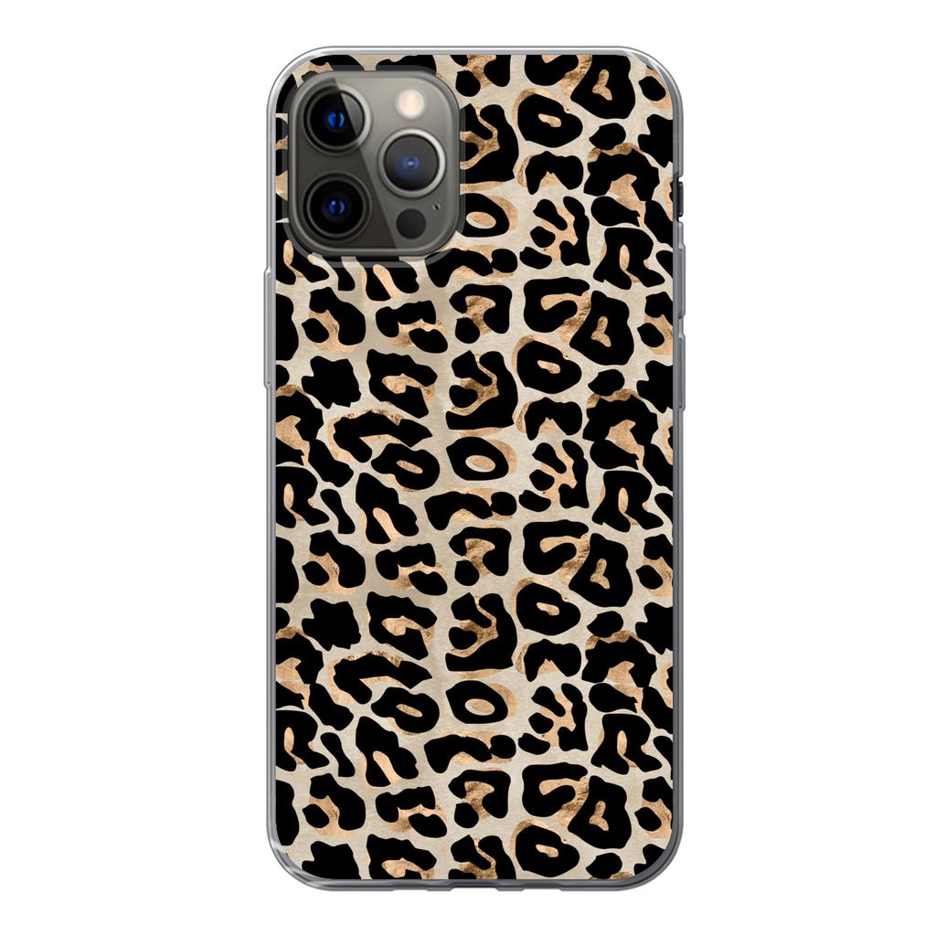 MuchoWow Handyhülle Schutzhülle Hülle für iPhone 12 Pro Pantherdruck - Braun - Luxus Silikon Softcase Handy Hülle - Abdeckung