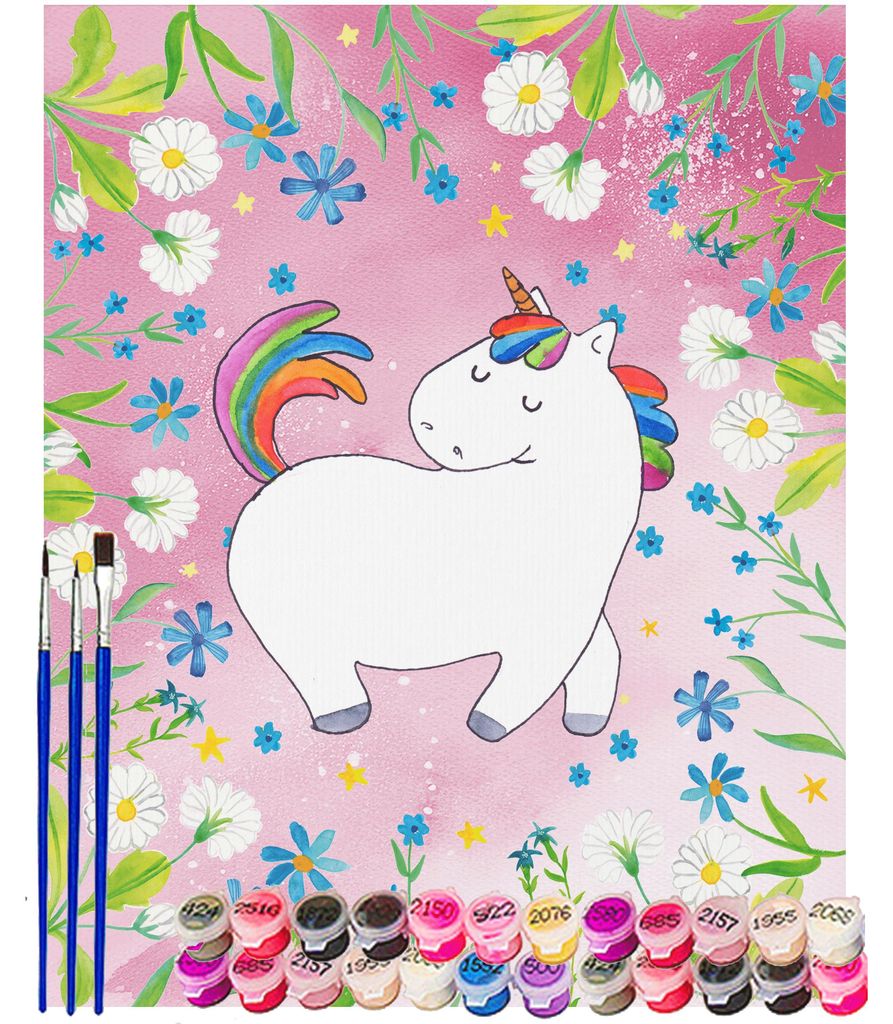 Mr. & Mrs. Panda DIY Malen nach Zahlen Einhorn Stolzieren 40 x 50 cm Ohne Rahmen - Rot Pastell - Geschenk, Leinwand, set, Freundin, Reiter, malset,...