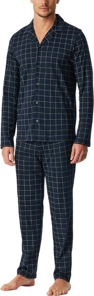 Schiesser Fine Interlock Schlafanzug Langarm Shirt mit Knöpfen und lange Hose, Moderner, lässiger Style, Feine Interlock Qualität