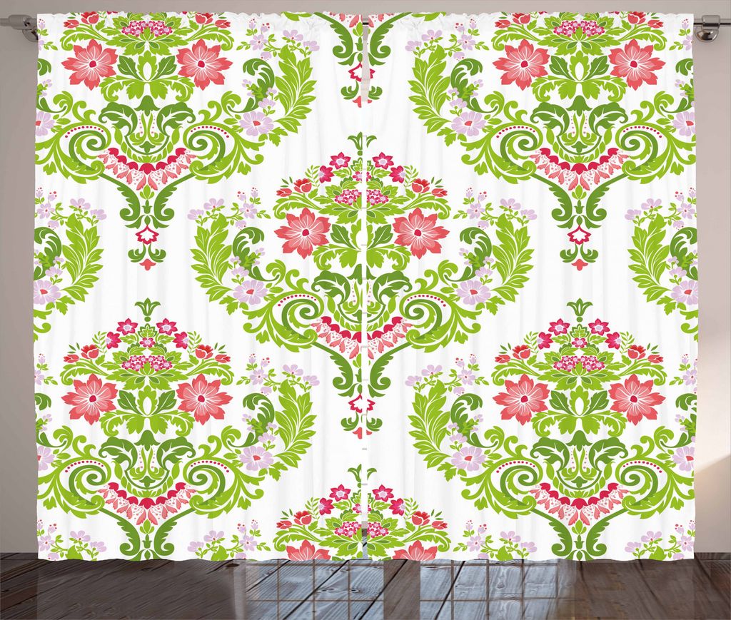 ABAKUHAUS Damast Rustikaler Gardine, Grünes Laub Osten, Schlafzimmer Kräuselband Vorhang mit Schlaufen und Haken, 280 x 175 cm, Grün Coral Pale ...