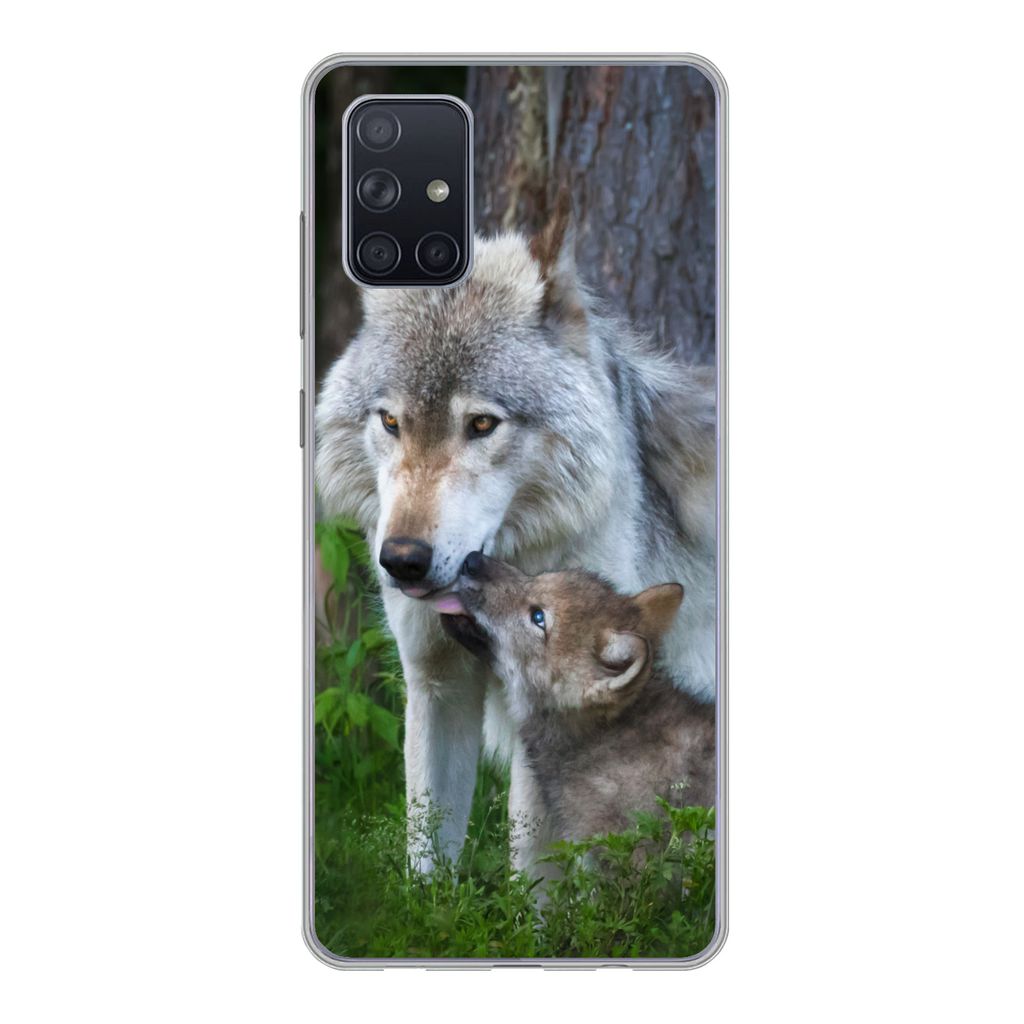 MuchoWow Handyhülle Schutzhülle Hülle für Samsung Galaxy A51 5G Wolf - Moos - Wald - Welpe Silikon Softcase Handy Hülle - Abbildung