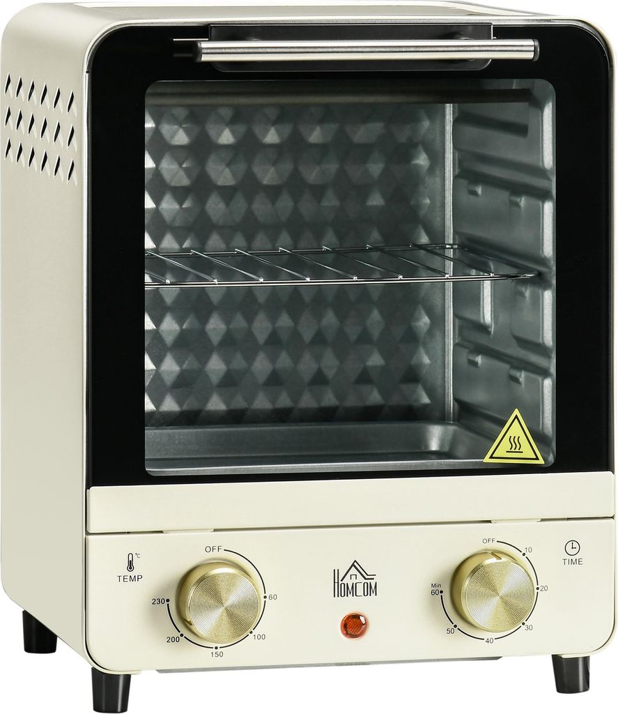 Kompaktbackofen 15L, 1000W, höhenverstellbares Backblech, Gitterrost, Cremeweiß