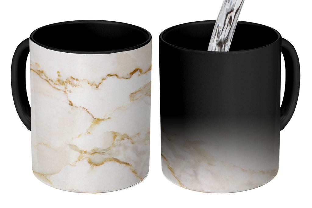 KitchenYeah Zauber Tasse Zaubertasse Magic Marmor - Limette - Gold - Luxus - Marmoroptik - Weiß 350 ml Farbwechsel Becher Geschenk Geschenkidee ...