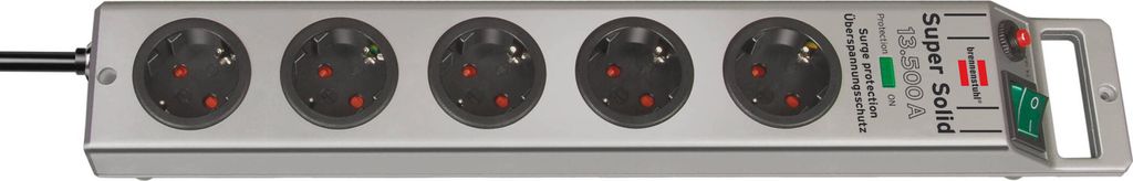 Brennenstuhl Super-Solid 13.500A Überspannungsschutz-Steckdosenleiste 5-fach silber 2,5m H05VV-F 3G1,5, 1153340315