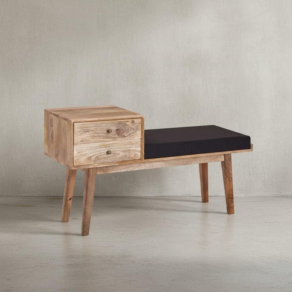Sitzbank Stoff / Massivholz Bank 120x65x40 cm im Retro Stil, Flur Polsterbank mit Stauraum, Gepolsterte Stoffbank Aufbewahrung Schwarz, Kleine Bett...