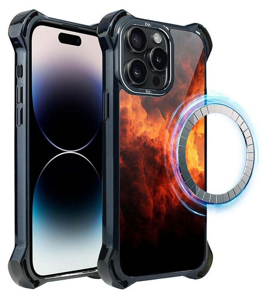 Schutzhülle für das iPhone 14 Pro, MagSafe-kompatibel, verstärkte Ecken, schwarz, Feuer, Glut, Flamme