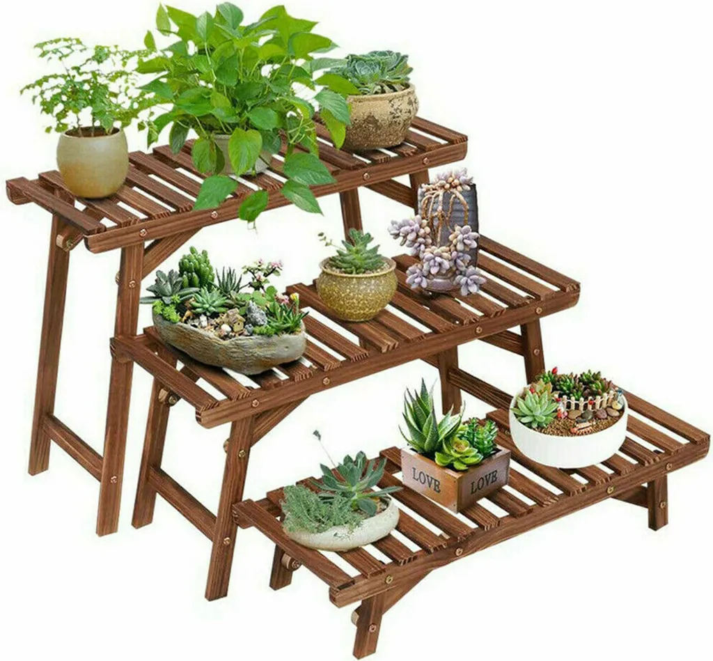 Banc pour Fleurs 3 Niveaux en Bois Naturel Robuste Design Gain de Place