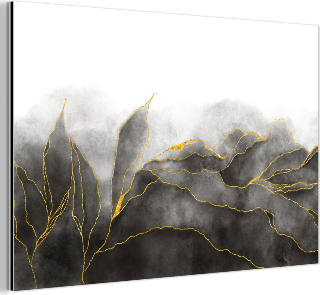 MuchoWow Wanddekoration Metall Metallbild Wandkunst 30x20 cm Marmor - Schwarz - Gold - Luxus - Marmoroptik MuchoWow Aluminium Gemälde - Aluminiumg...