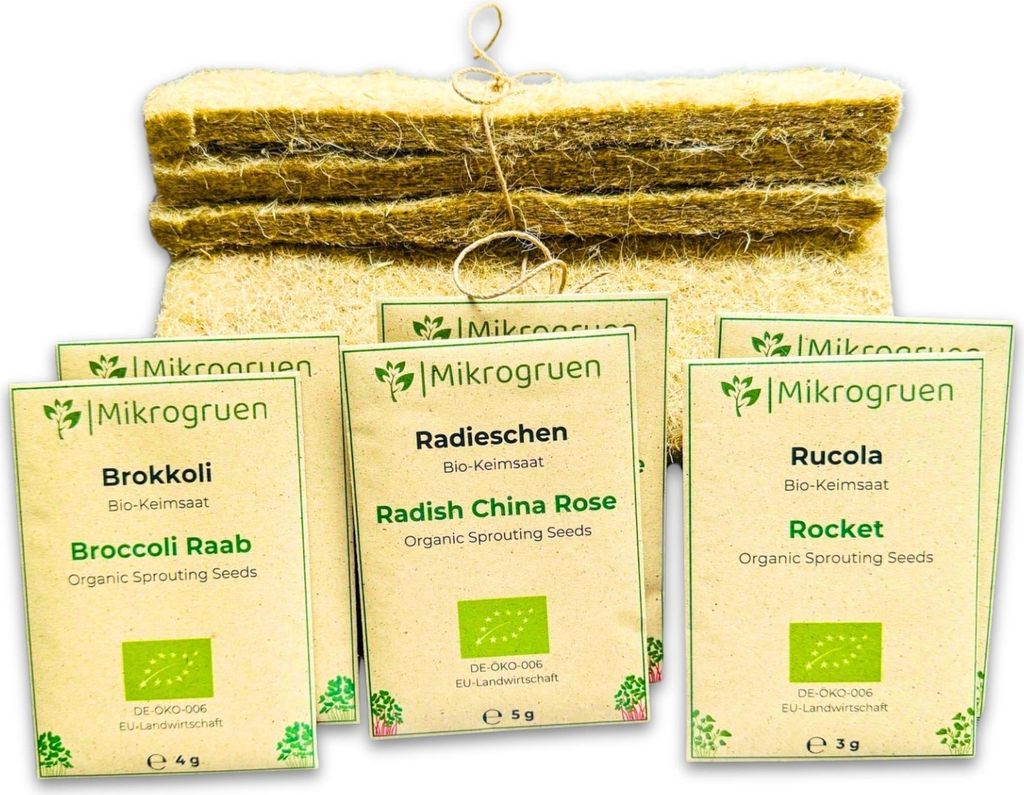 Microgreens Nachfüllset – Keimsaat & Hanfmatten – Für Brokkoli, Radieschen & Rucola – Nachhaltige Nachfüllpackung für Microgreens Anzucht...