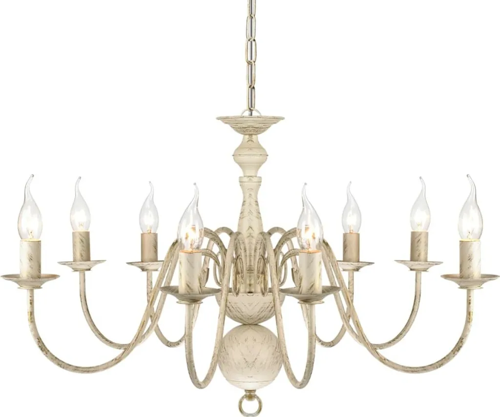 Lustre blanc antique 8 ampoules E14 : solution éclairage grand séjour - 2