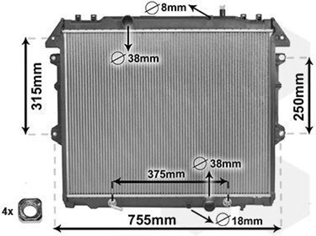 VAN WEZEL 53002496 Kühler Wasserkühler Motorkühler für TOYOTA HILUX III Pick-up (TGN1, GGN2, GGN1, KUN2, KUN1)