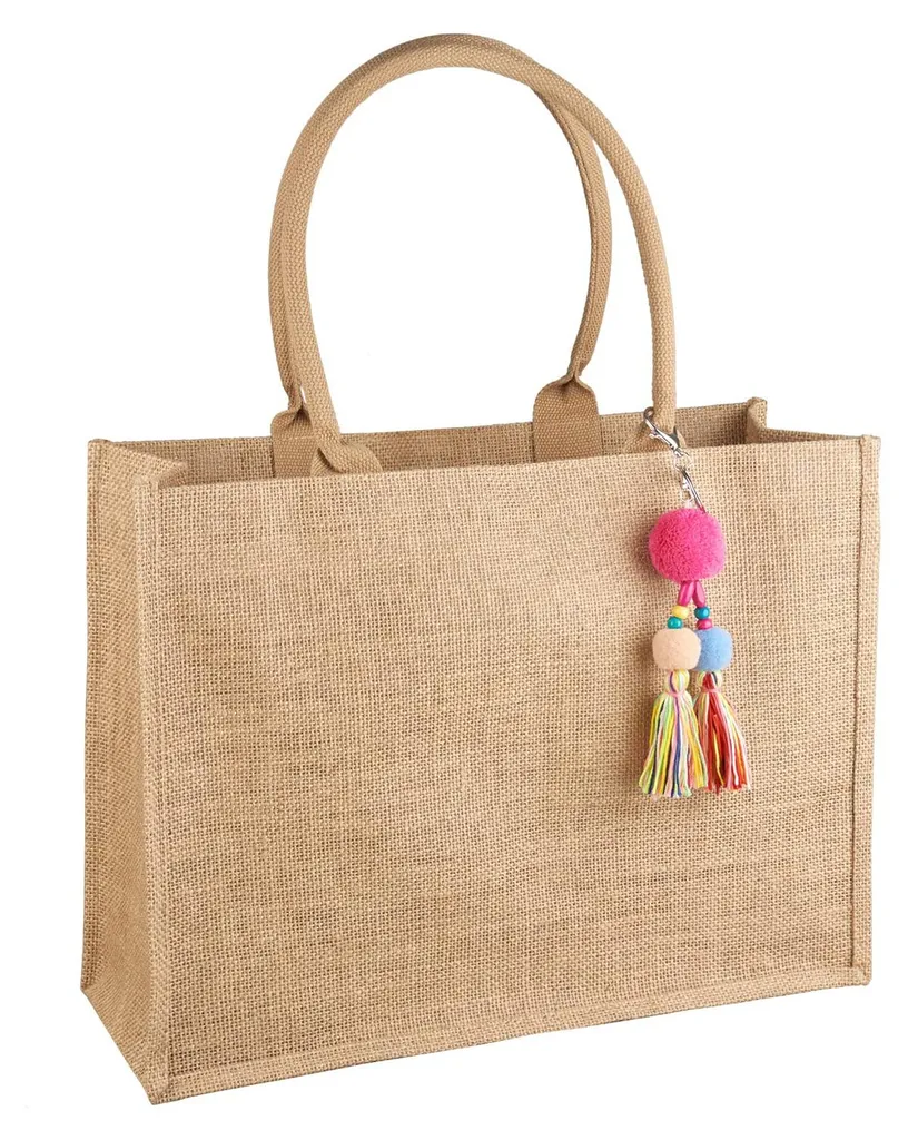 Sac à main en jute pliable avec intérieur étanche pour shopping et voyage