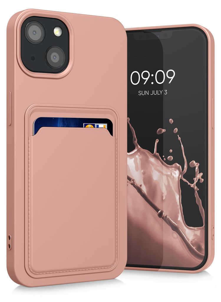 kwmobile Handyhülle für Apple iPhone 13 Hülle mit Kartenfach - TPU Case - Kabelloses Laden - Schutzhülle Cover in Grapefruit Pink