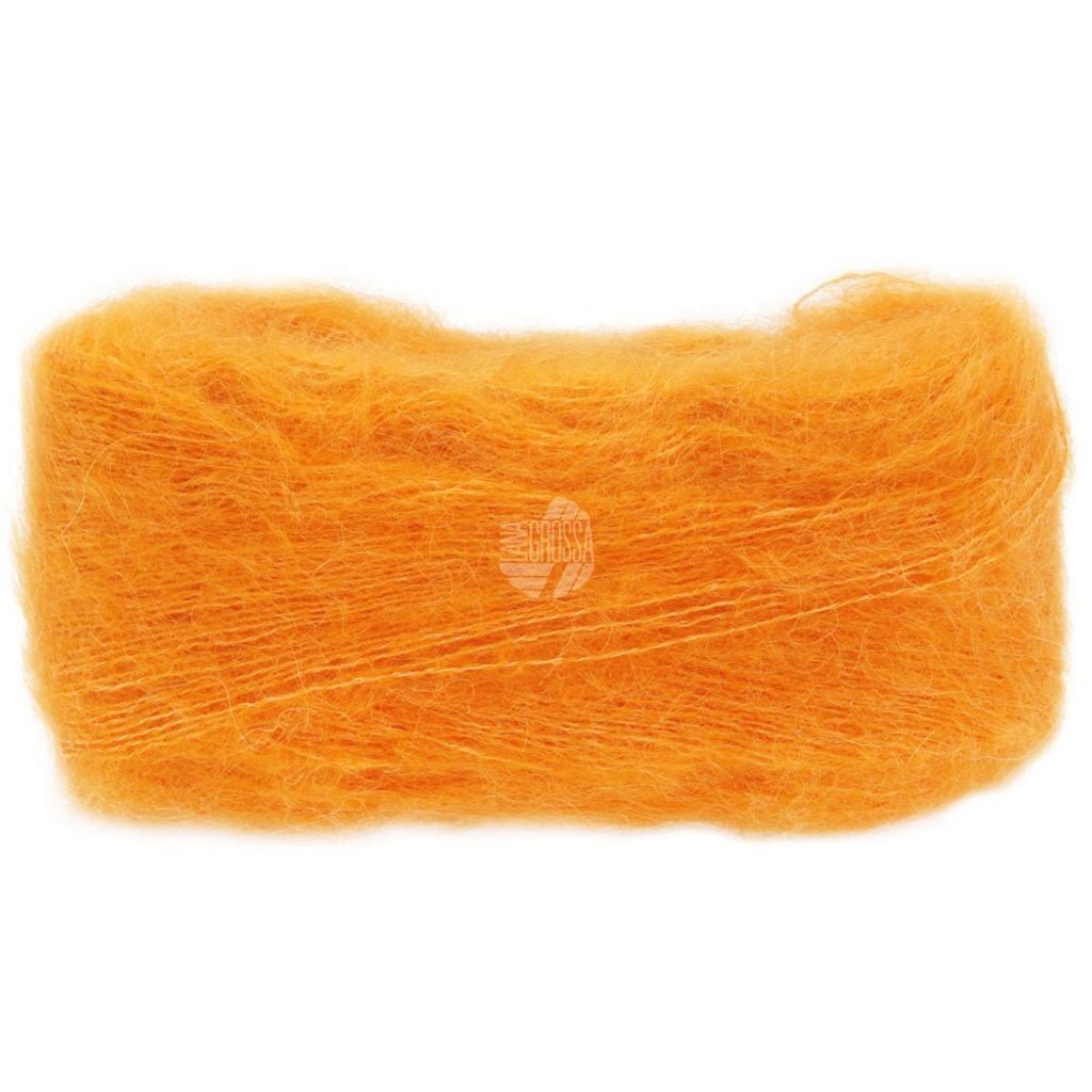 A ball of orange yarn on a white background.
