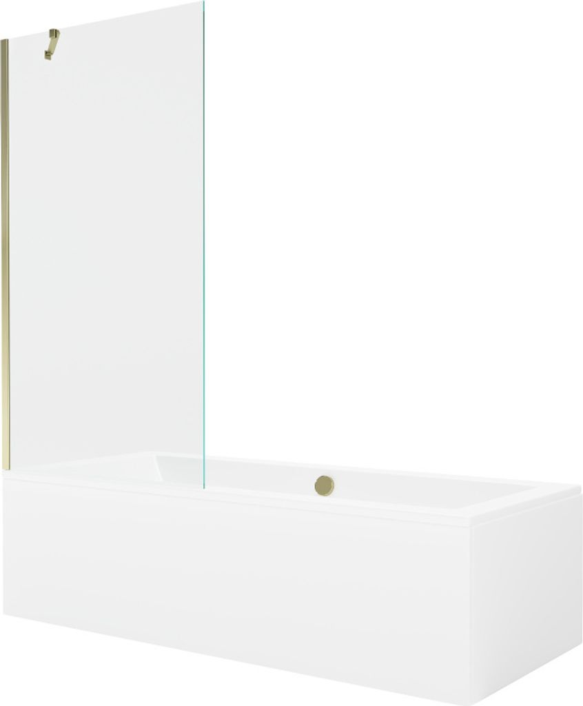 Mexen Cube rechteckige Badewanne 180 x 80 cm mit Verkleidung und 1-flügliger Duschabtrennung 90 cm, transparent, gold - 55051808