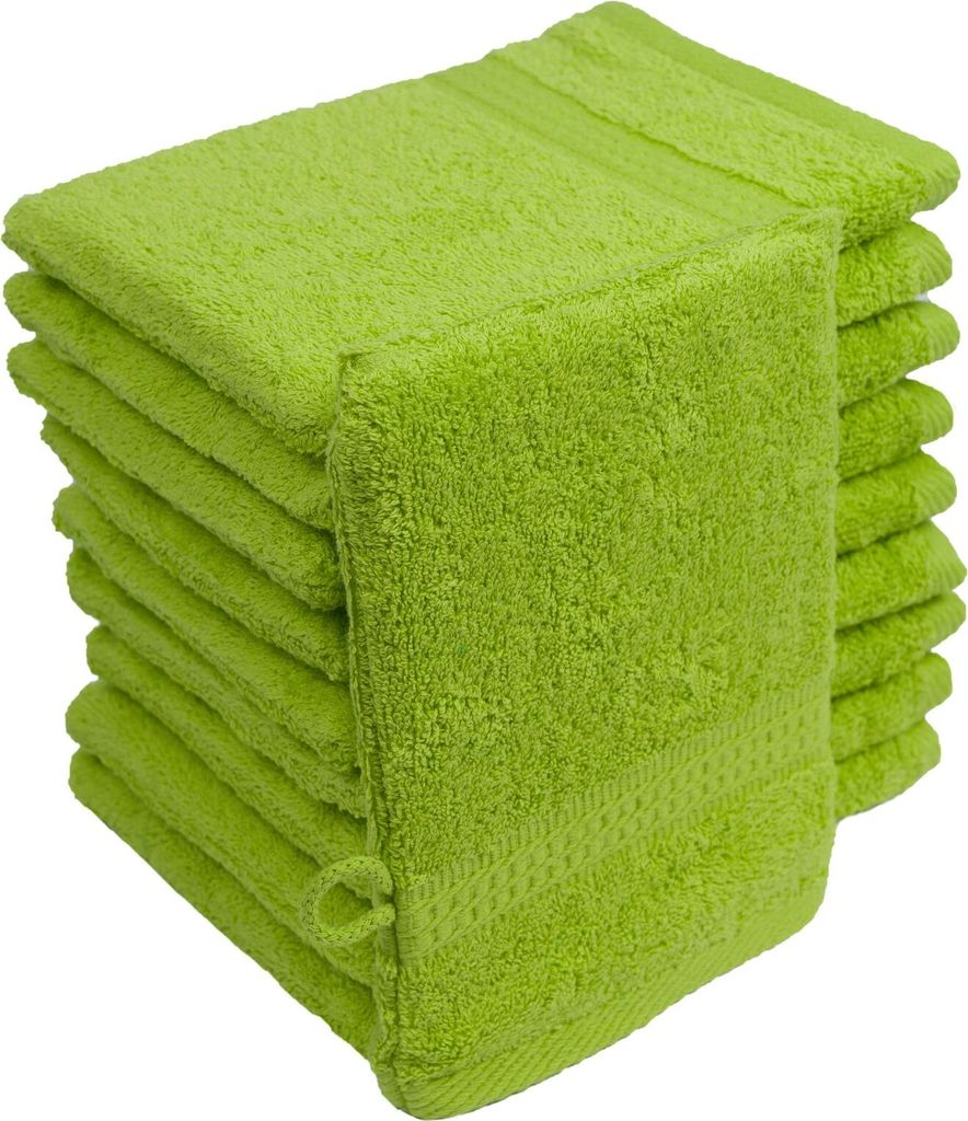 Waschhandschuhe Waschlappen 10er Set Apfel Grün 100 % Produktbild 