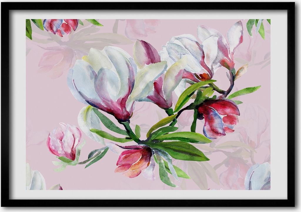 Bild - Bilder - Bilderrahmen - 70 cm x 50 cm - MDF-Rahmen, Wandkunst Magnolienblüten
