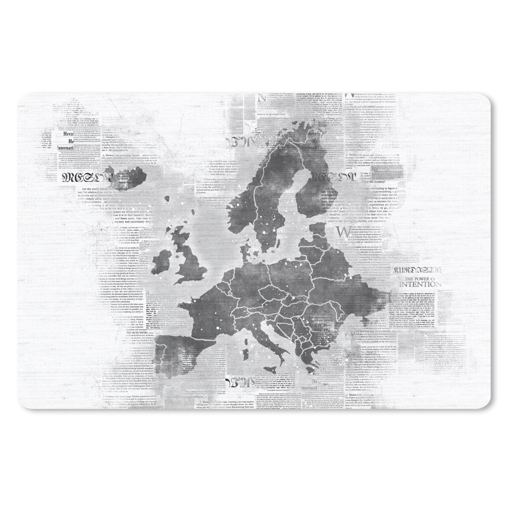 MuchoWow Schreibtischunterlage Europakarte auf Zeitungspapier - schwarz und weiß 60x40 cm - XXL Mauspad - Großes Mauspad