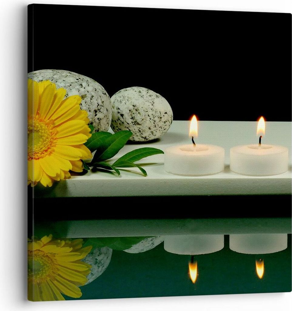 Bild auf Leinwand - Leinwandbild - Spa Blume Kerze Stein - 30x30cm - Wand Bild - Wanddeko - Leinwanddruck - Bilder - Kunstdruck - Wanddekoration - ...
