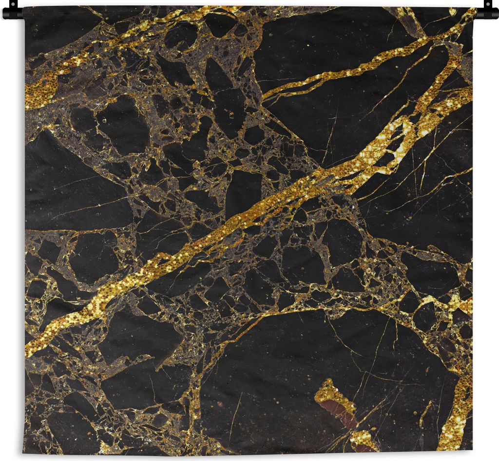 MuchoWow Wandteppich Wandbehang Marmor - Schwarz - Gold - Trendy 90x90 cm Tapisserie Dekoration Wandtuch - Wandaufhänger