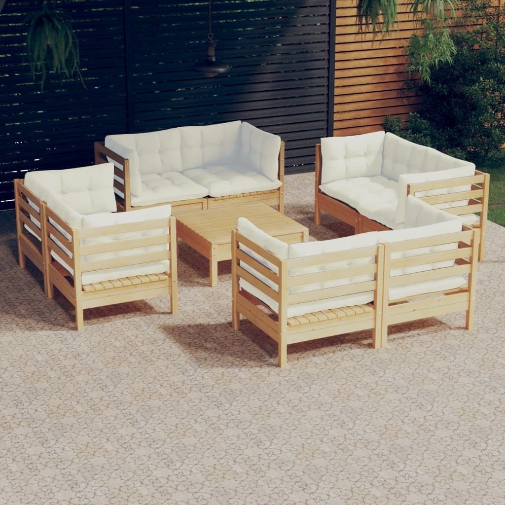 "2024 Moderne" 9-tlg. Garten-Lounge-Set mit Creme Kissen Kiefernholz - Gartenset Sitzgruppeen Neu2463319