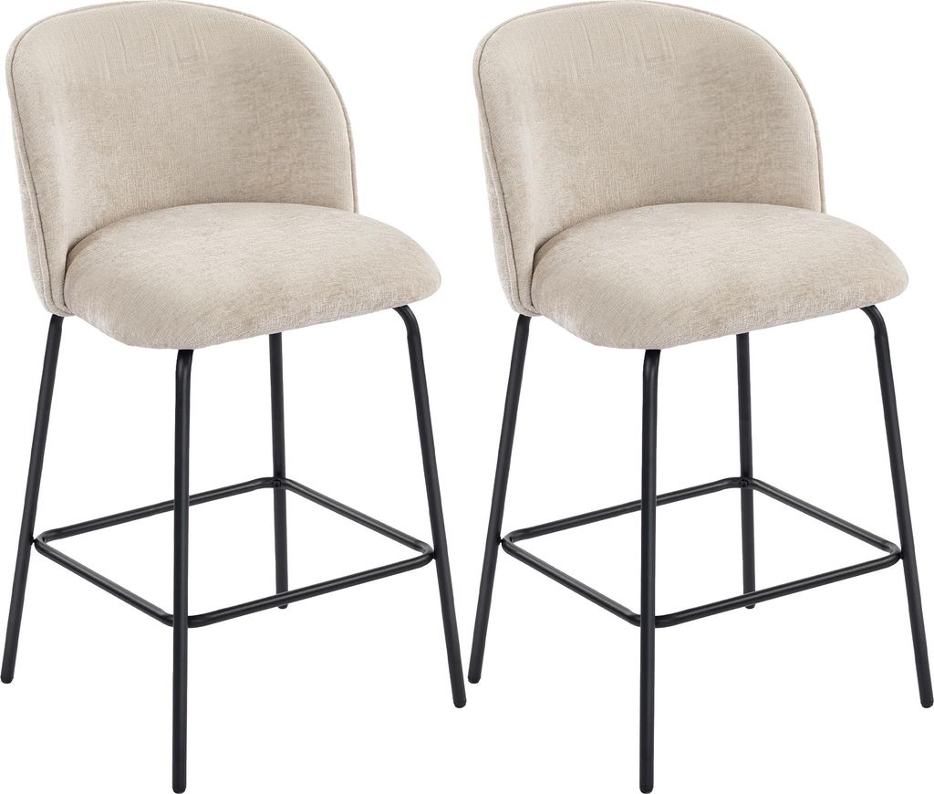 2er-Set Barhocker mit Rückenlehne - Polsterstühle mit Fußstütze & Stahlbeinen für Kücheninsel, Esszimmer, Homebar, Beige