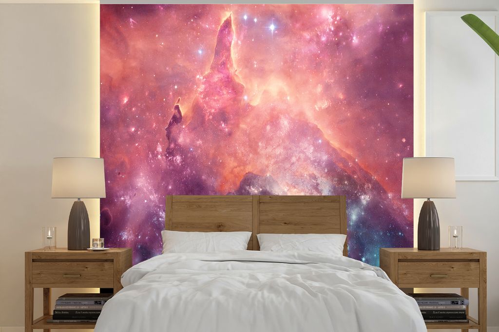 MuchoWow Fototapete für Wohnzimmer oder Schlafzimmer Wandtapete Vinyl Motivtapete Weltraum - Sterne - Universum - 240x240 cm - Schlafzimmer-Tapete