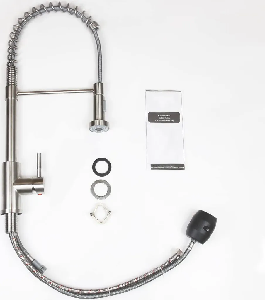 Rubinetto da cucina ZMH miscelatore ad alta pressione per cucina - rubinetto con doccia miscelatore estraibile in acciaio inox miscelatore girevole a 360° per lavello con molla a spirale - nichel spazzolato - 8