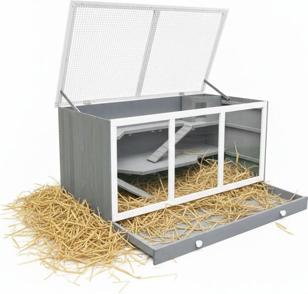 Melko Hamsterkäfig Nagerkäfig Mäusekäfig Kleintierkäfig Villa Grau Rattenkäfig Holz Nagervoliere Kleintierstall