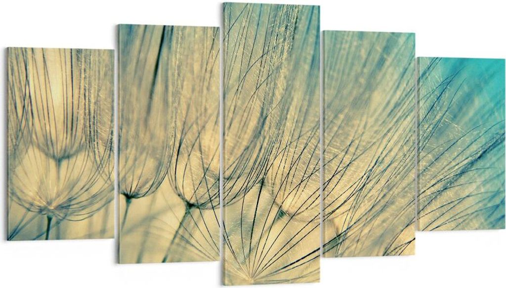 Bild auf Leinwand - Leinwandbild - 5 Teile - Löwenzahn Makro Löwenzahn - 160x85cm - Wand Bild - Wanddeko - Wandbilder - Leinwanddruck - Bilder - ...