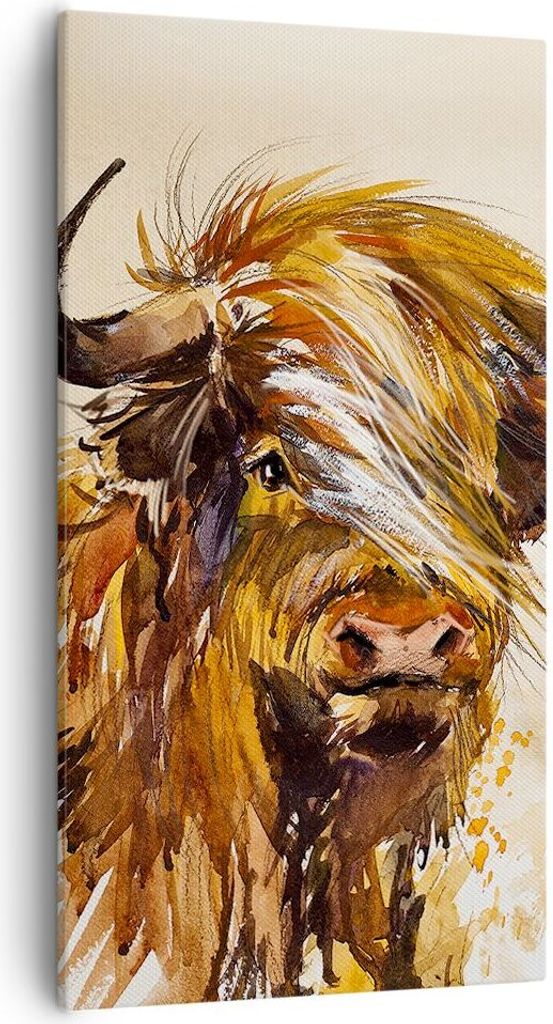 Bild auf Leinwand - Leinwandbild - Einteilig - Stier Scotch Aquarell - 55x100cm - Wand Bild - Wanddeko - Wandbilder - Leinwanddruck - Bilder - Wand...