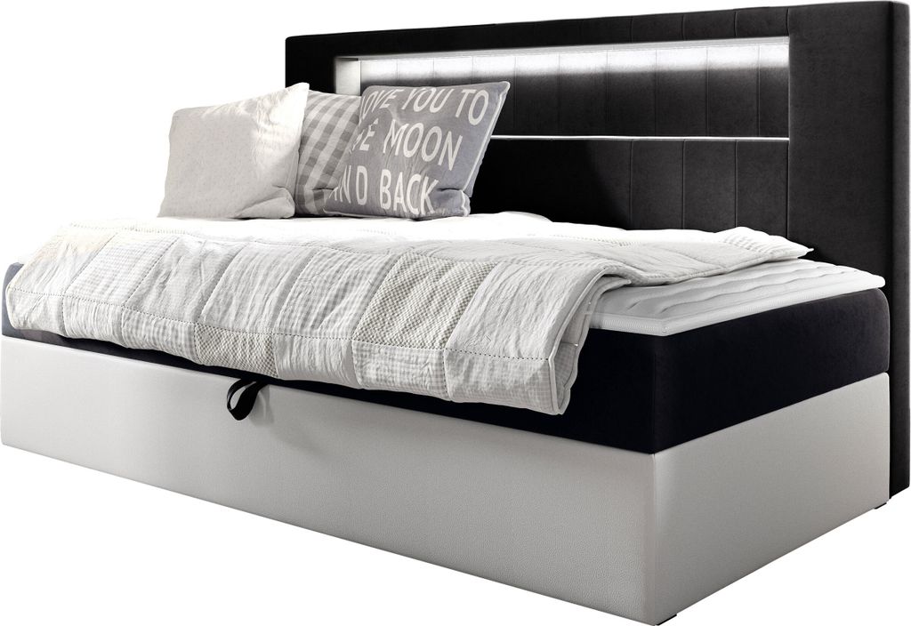 MIRJAN24 Boxspringbett Gold Junior 2 90x200, Einzelbett mit Bonellfederkern, Härtegrad - H3 (Farbe: Soft 017 + Fresh 17)