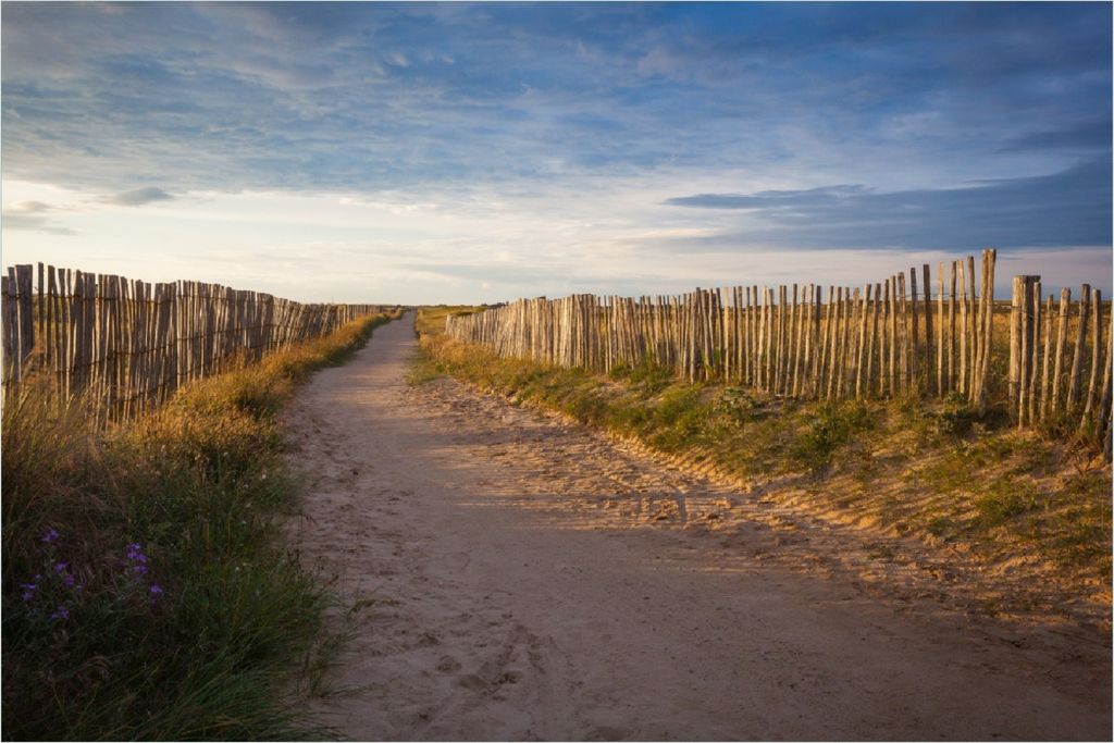 Wallario Poster - Sandweg an einem Strand in Frankreich, Bretagne, Kunstdruck Größe: 100 x 150 cm